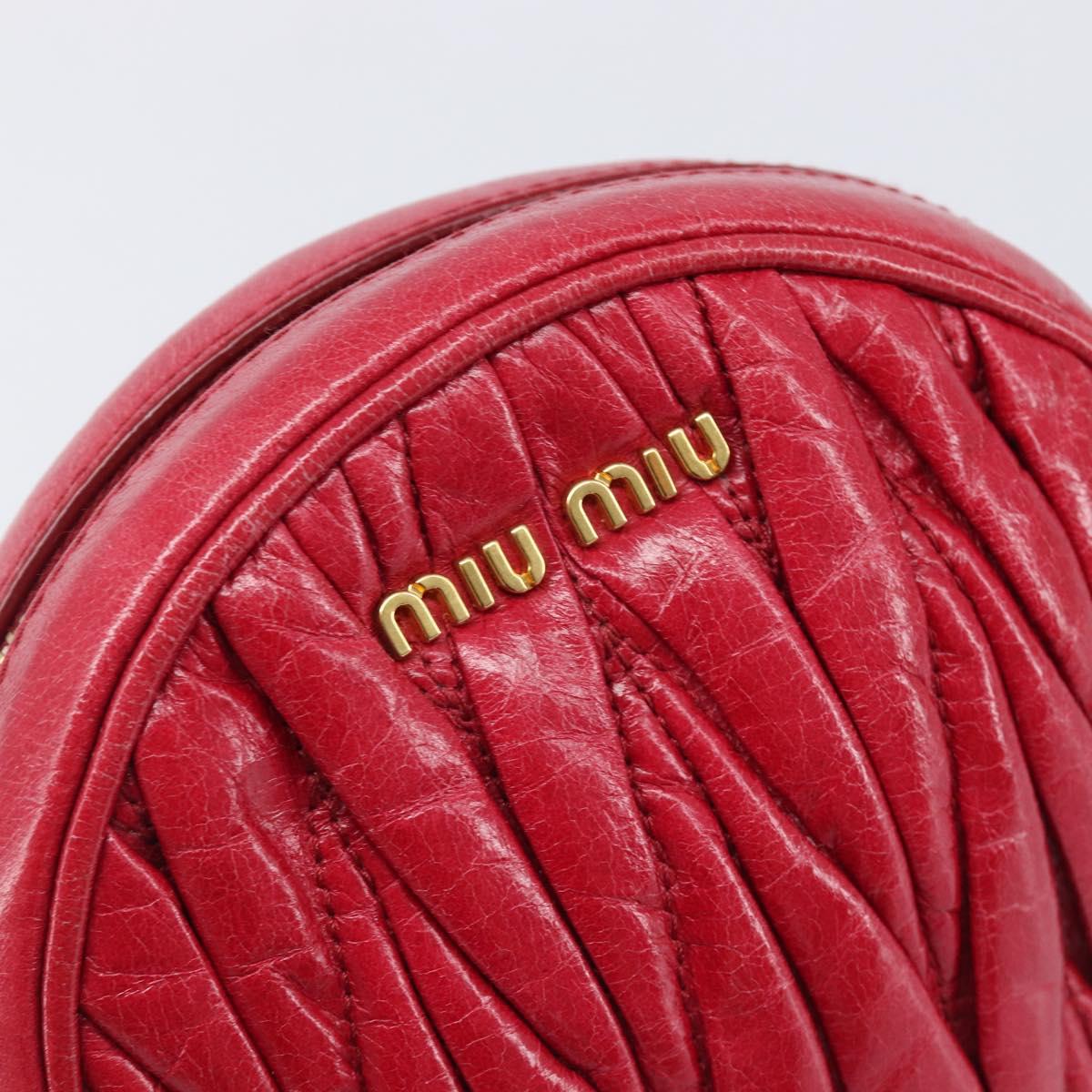 Miu Miu Matelasse Hand Bag Leather Red Gold Auth 199435V