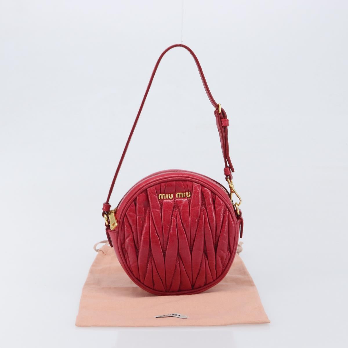 Miu Miu Matelasse Hand Bag Leather Red Gold Auth 199435V
