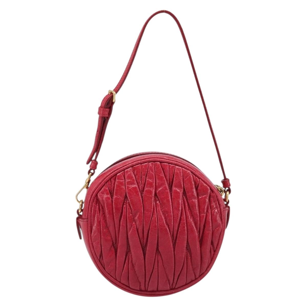 Miu Miu Matelasse Hand Bag Leather Red Gold Auth 199435V