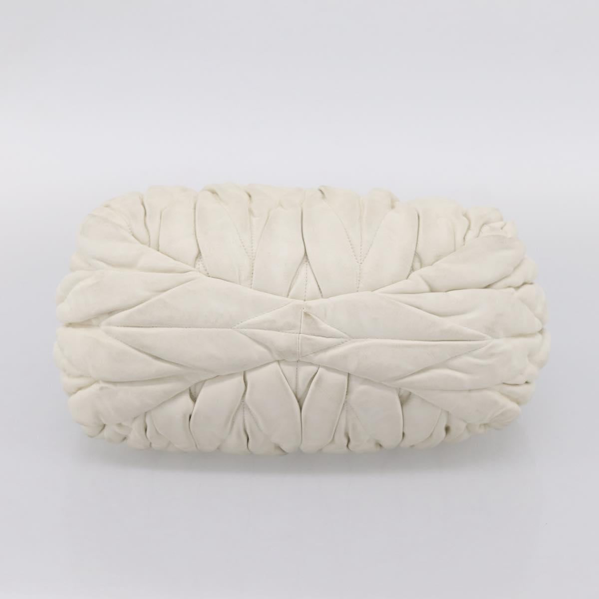 Miu Miu Matelasse Hand Bag Leather 2way White Gold Tone Auth 199436A