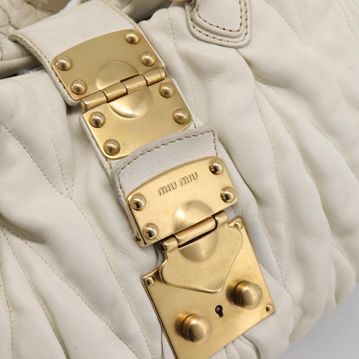 Miu Miu Matelasse Hand Bag Leather 2way White Gold Tone Auth 199436A