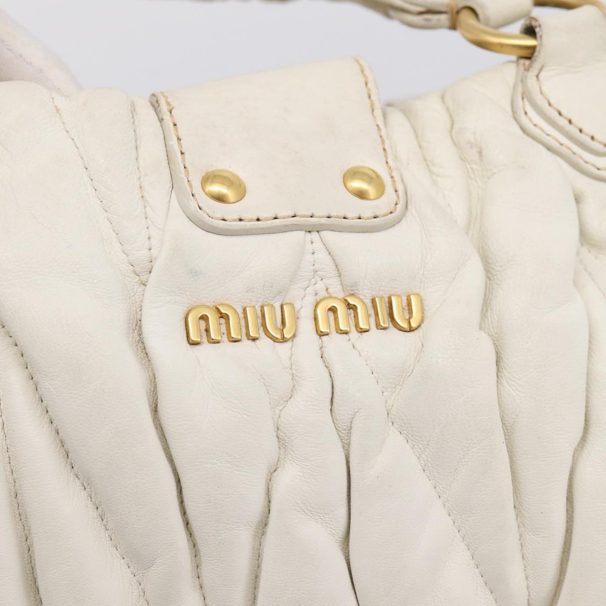 Miu Miu Matelasse Hand Bag Leather 2way White Gold Tone Auth 199436A