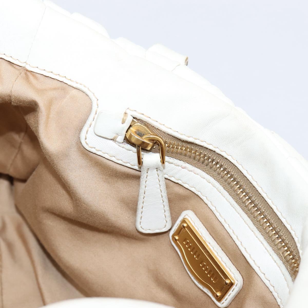 Miu Miu Matelasse Hand Bag Leather 2way White Gold Tone Auth 199436A
