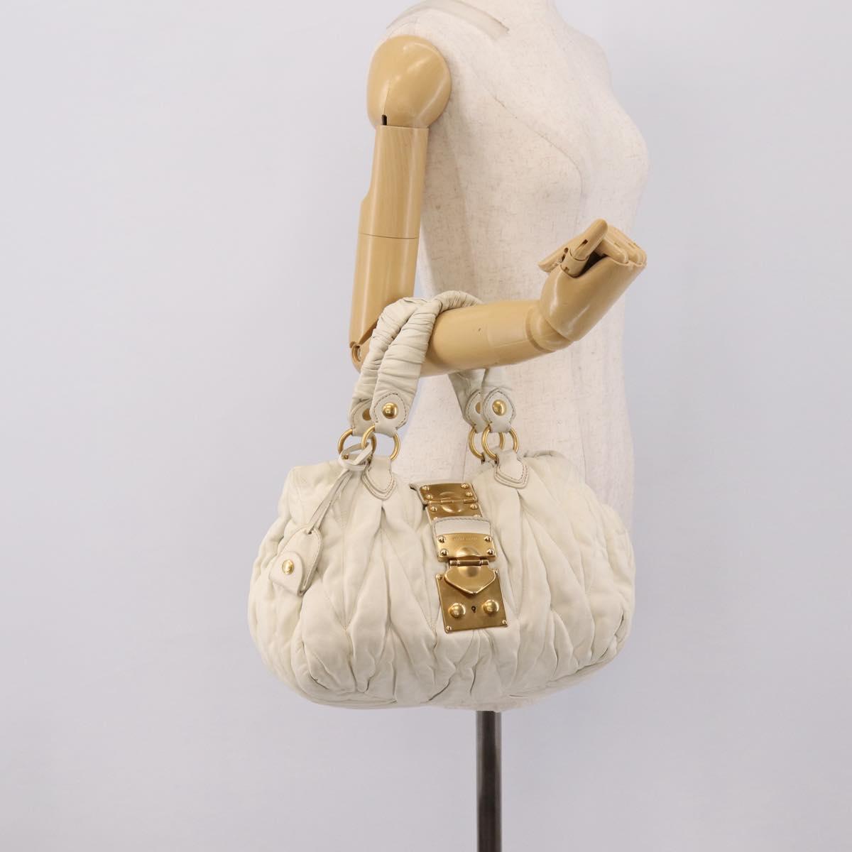 Miu Miu Matelasse Hand Bag Leather 2way White Gold Tone Auth 199436A