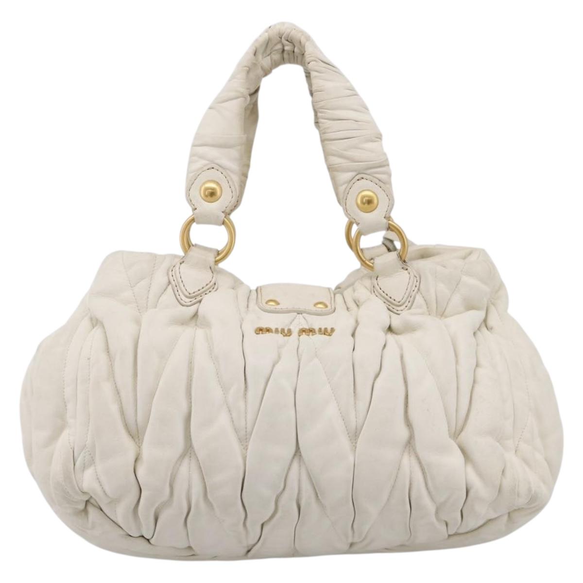 Miu Miu Matelasse Hand Bag Leather 2way White Gold Tone Auth 199436A