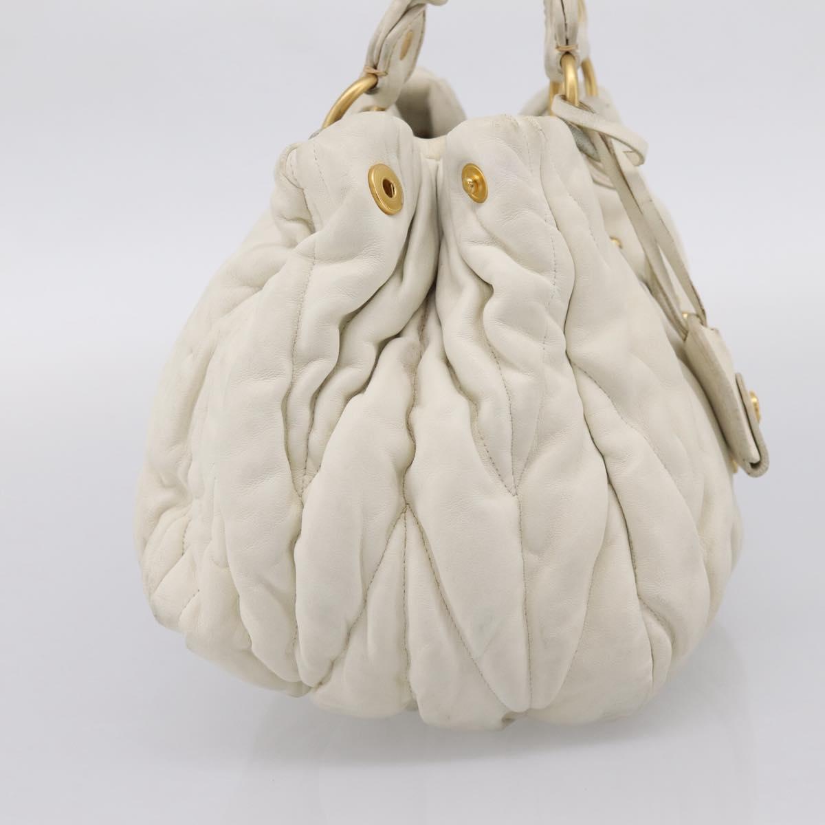 Miu Miu Matelasse Hand Bag Leather 2way White Gold Tone Auth 199436A
