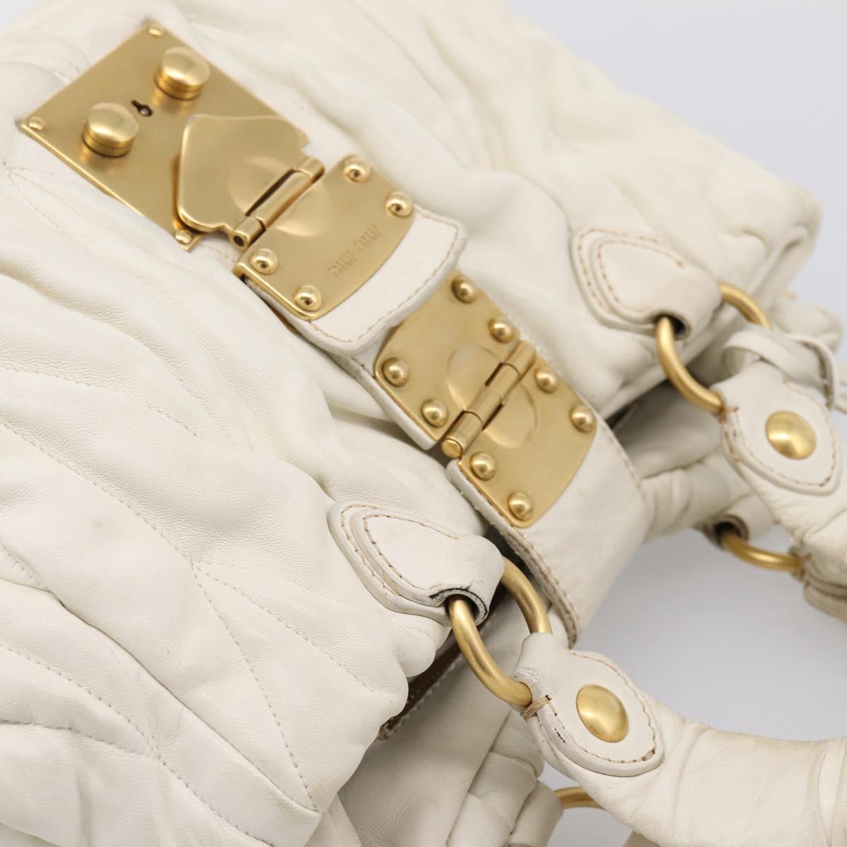 Miu Miu Matelasse Hand Bag Leather 2way White Gold Tone Auth 199436A