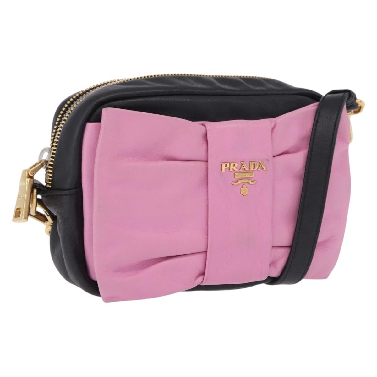 PRADA Ribbon Shoulder Bag Leather Black Pink Auth 199439V