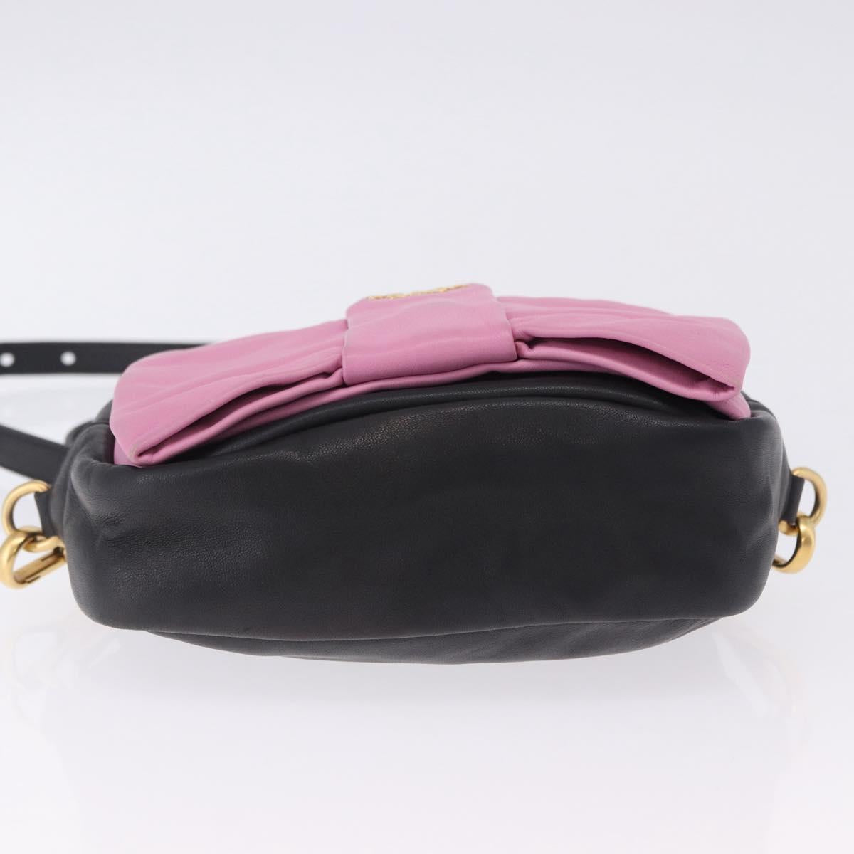 PRADA Ribbon Shoulder Bag Leather Black Pink Auth 199439V