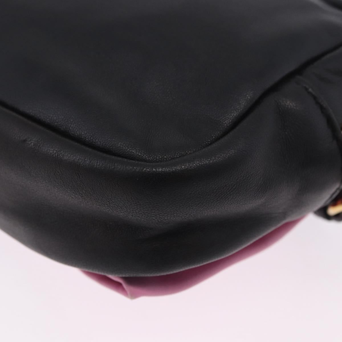 PRADA Ribbon Shoulder Bag Leather Black Pink Auth 199439V