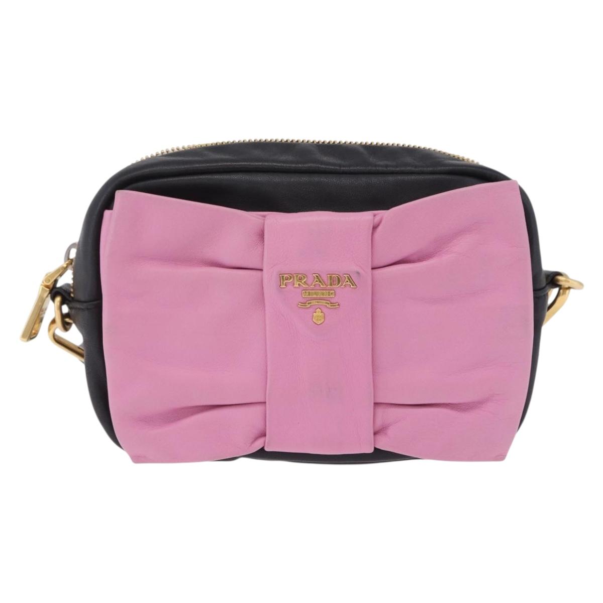 PRADA Ribbon Shoulder Bag Leather Black Pink Auth 199439V