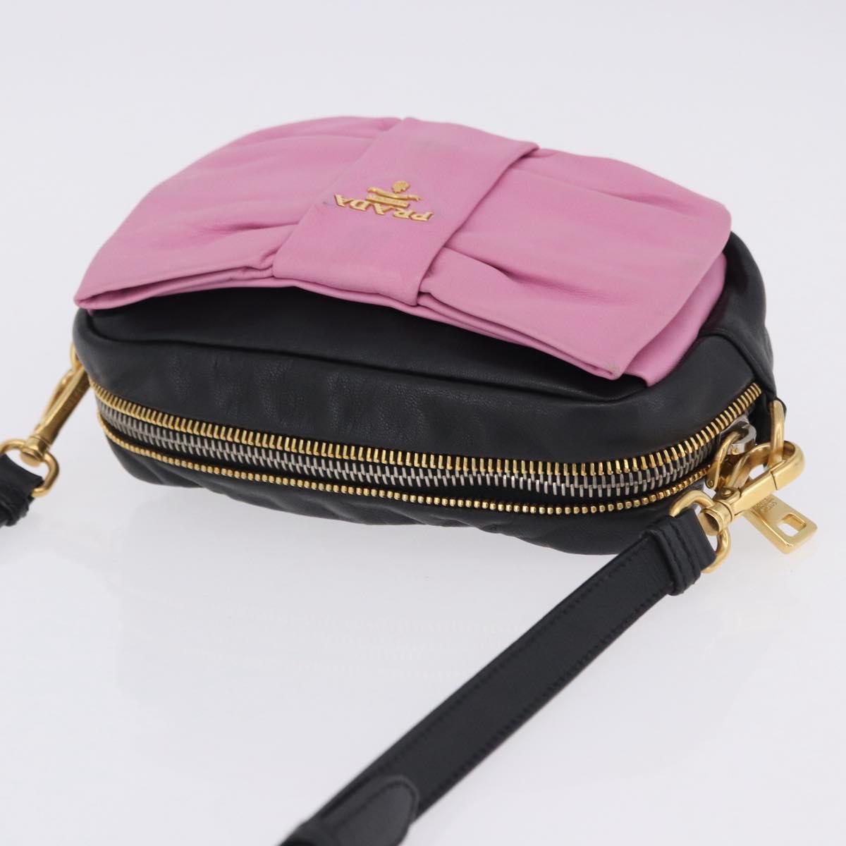 PRADA Ribbon Shoulder Bag Leather Black Pink Auth 199439V