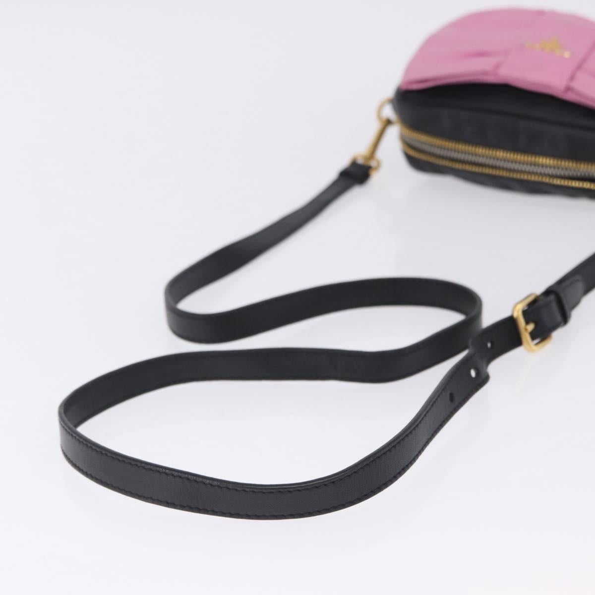 PRADA Ribbon Shoulder Bag Leather Black Pink Auth 199439V