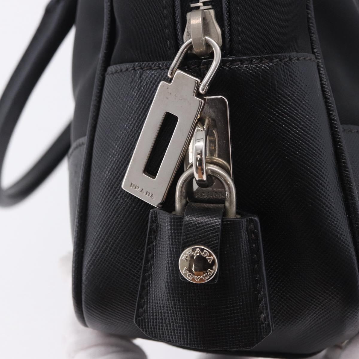 PRADA Hand Bag Nylon Black Silver Auth 199441V