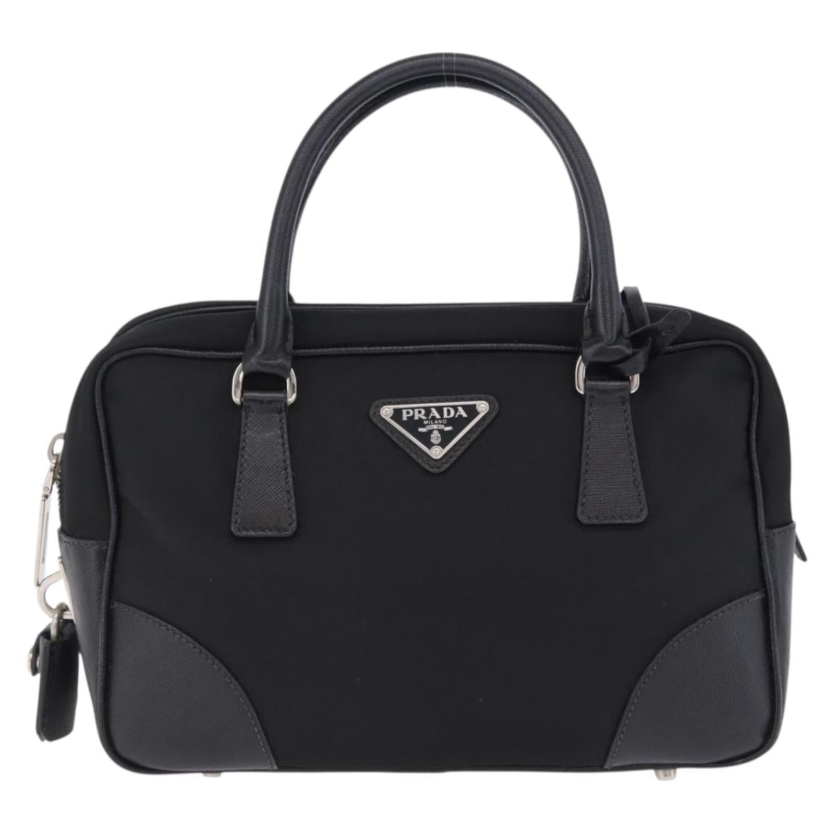 PRADA Hand Bag Nylon Black Silver Auth 199441V