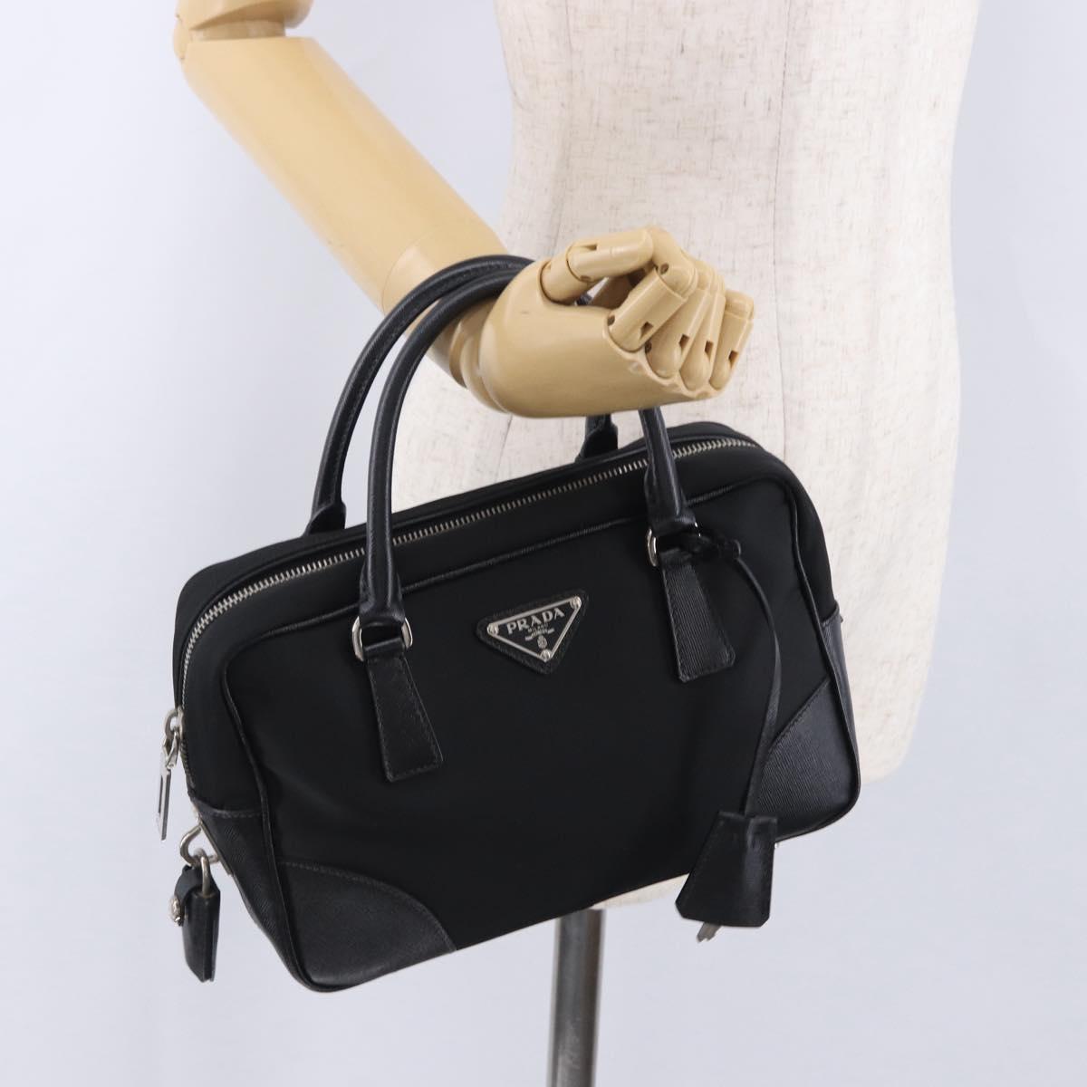 PRADA Hand Bag Nylon Black Silver Auth 199441V
