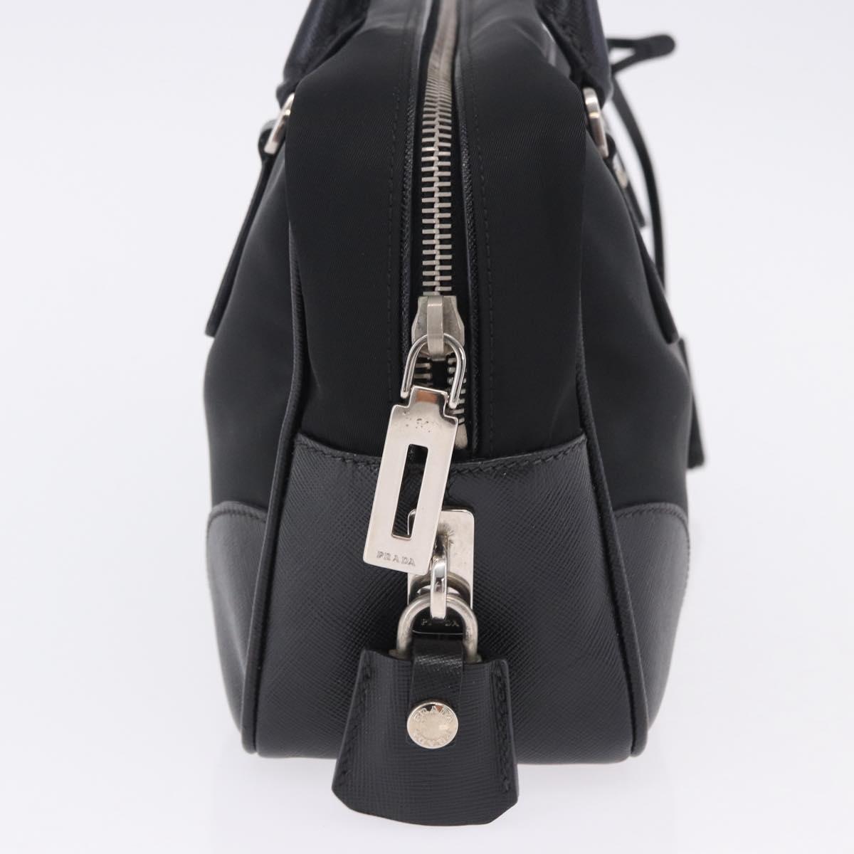 PRADA Hand Bag Nylon Black Silver Auth 199441V