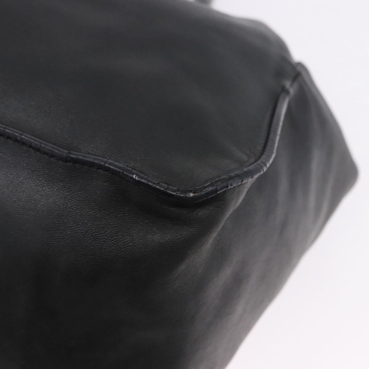 PRADA Tote Bag Leather Black Silver Auth 199442V