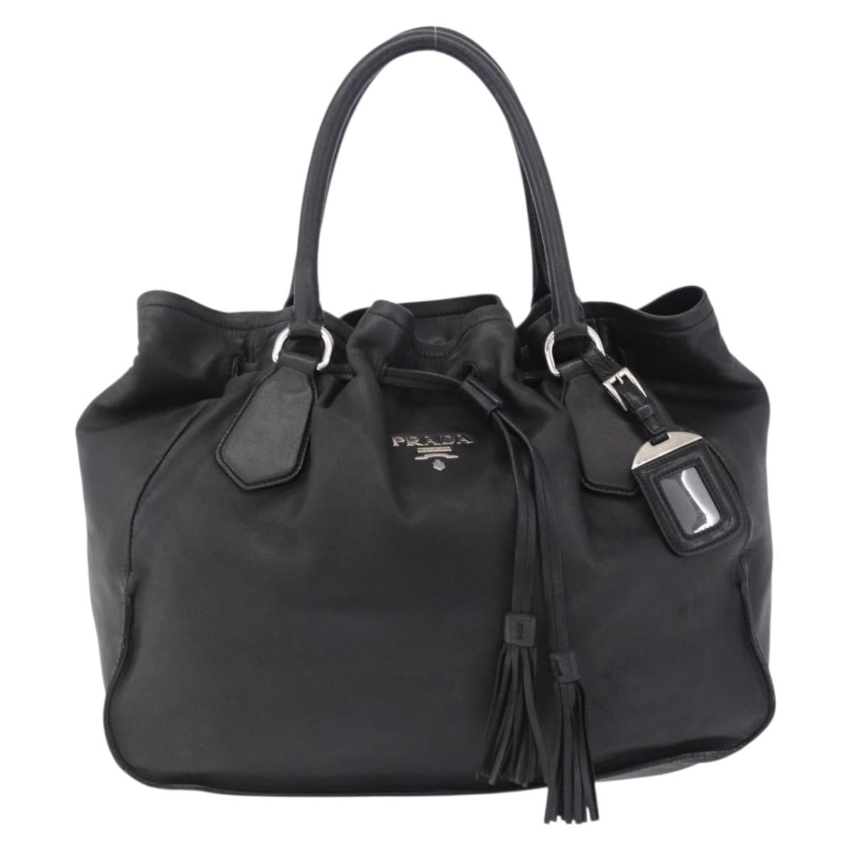 PRADA Tote Bag Leather Black Silver Auth 199442V