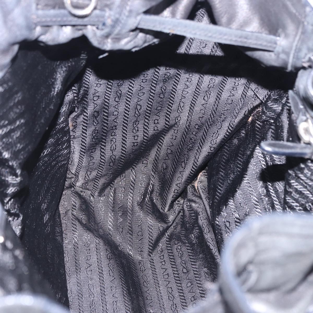 PRADA Tote Bag Leather Black Silver Auth 199442V