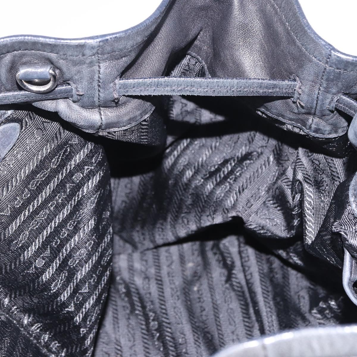 PRADA Tote Bag Leather Black Silver Auth 199442V