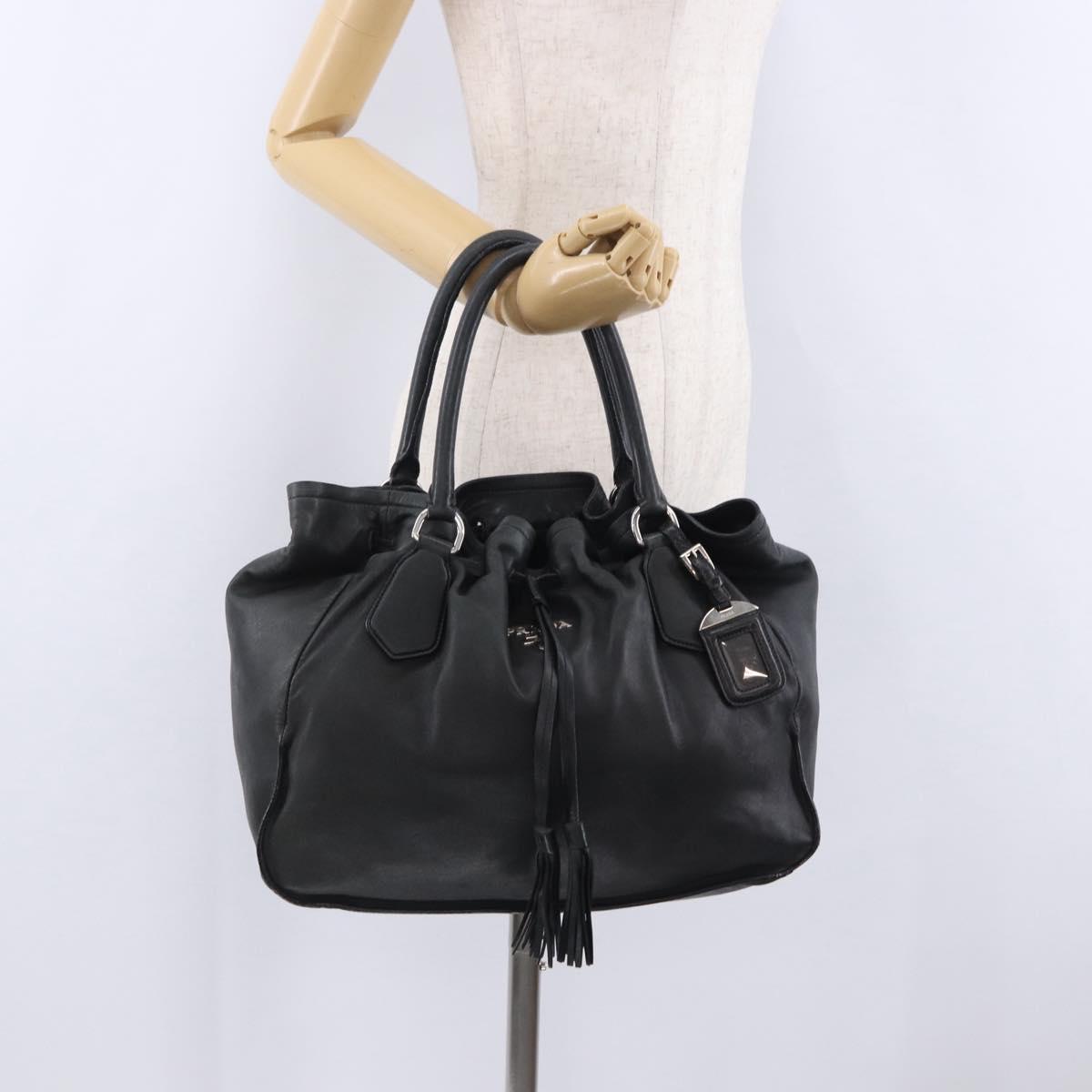 PRADA Tote Bag Leather Black Silver Auth 199442V