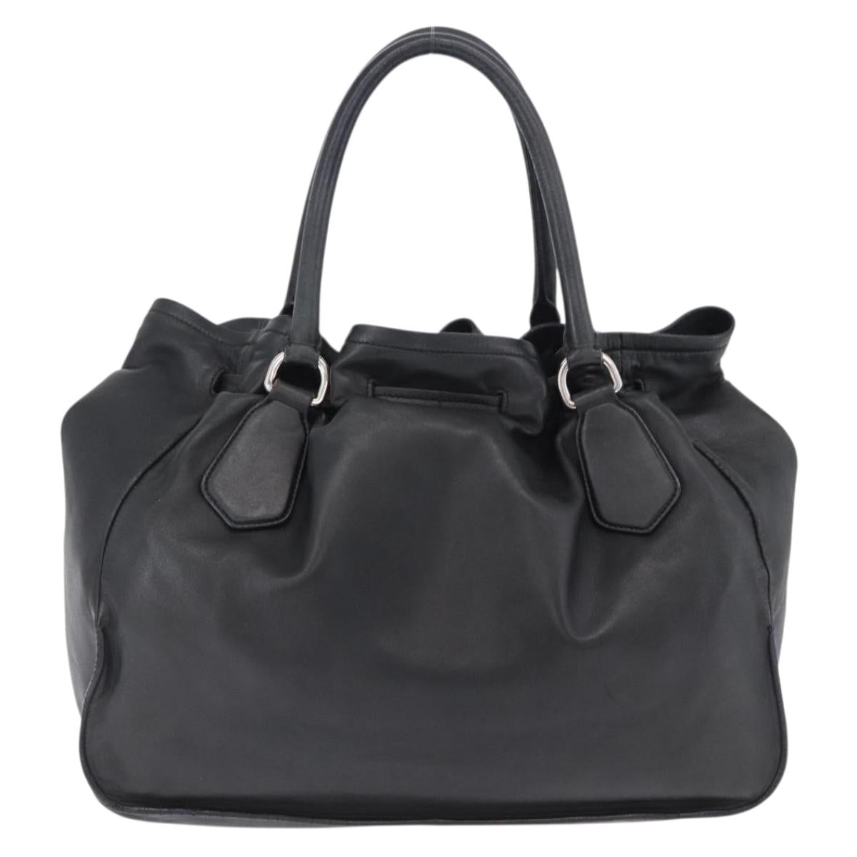 PRADA Tote Bag Leather Black Silver Auth 199442V
