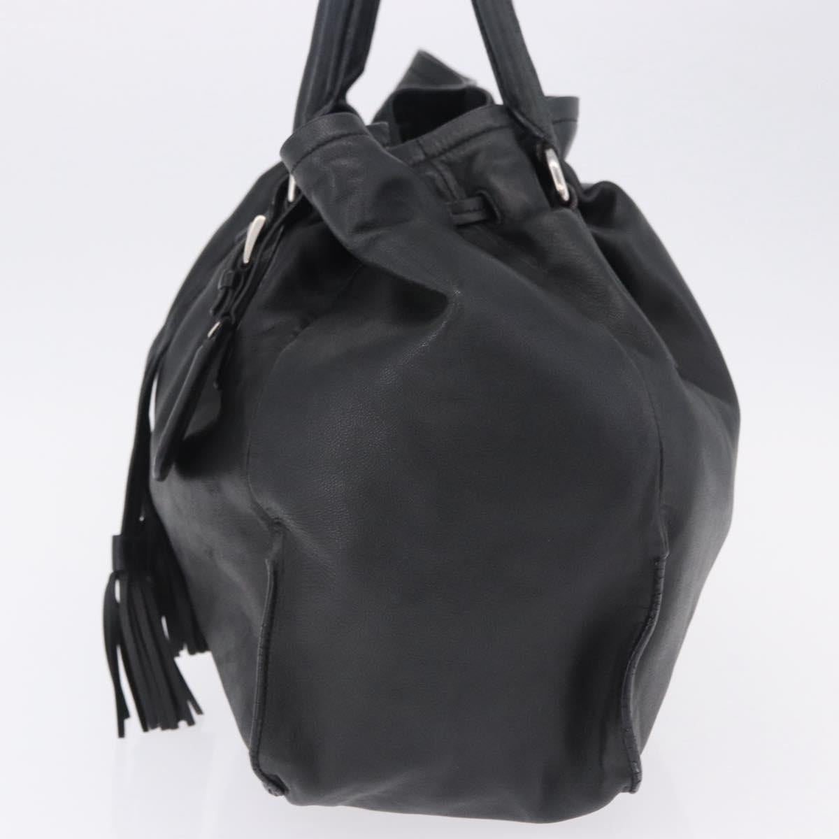 PRADA Tote Bag Leather Black Silver Auth 199442V