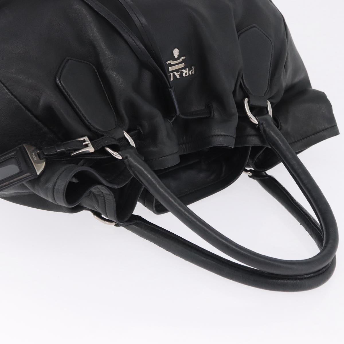 PRADA Tote Bag Leather Black Silver Auth 199442V