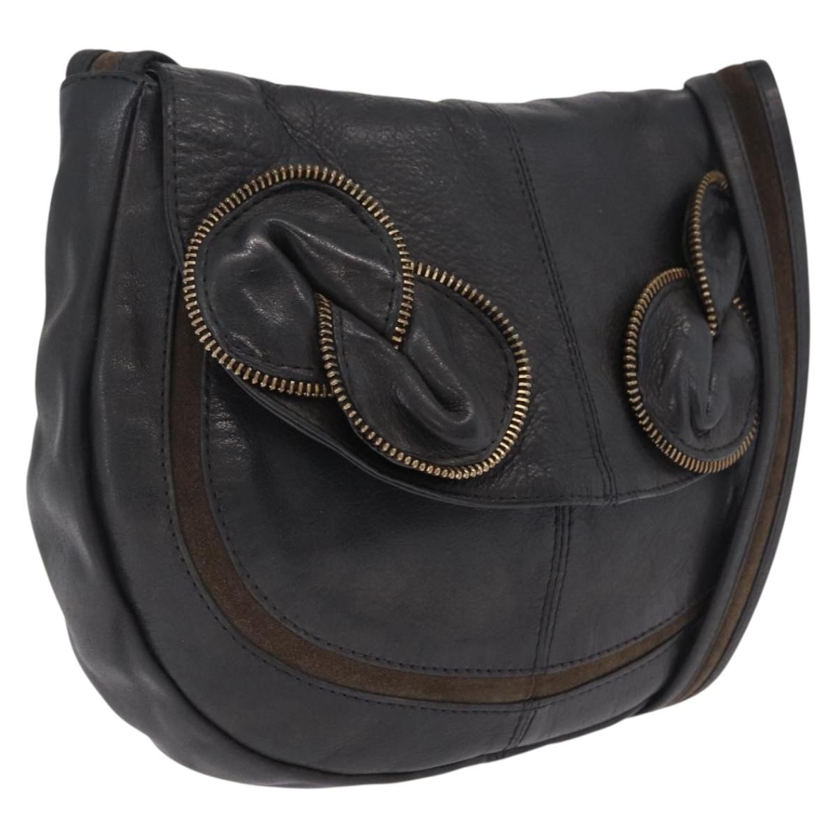 See By Chloe Shoulder Bag Leather Black Gold Tone Auth 199443