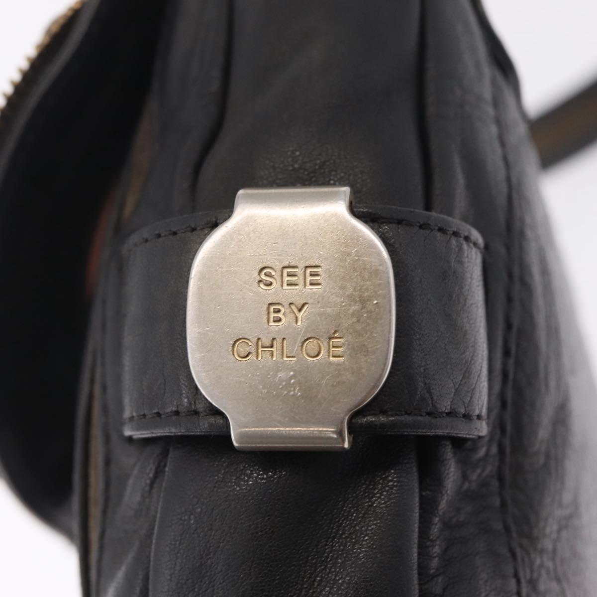 See By Chloe Shoulder Bag Leather Black Gold Tone Auth 199443