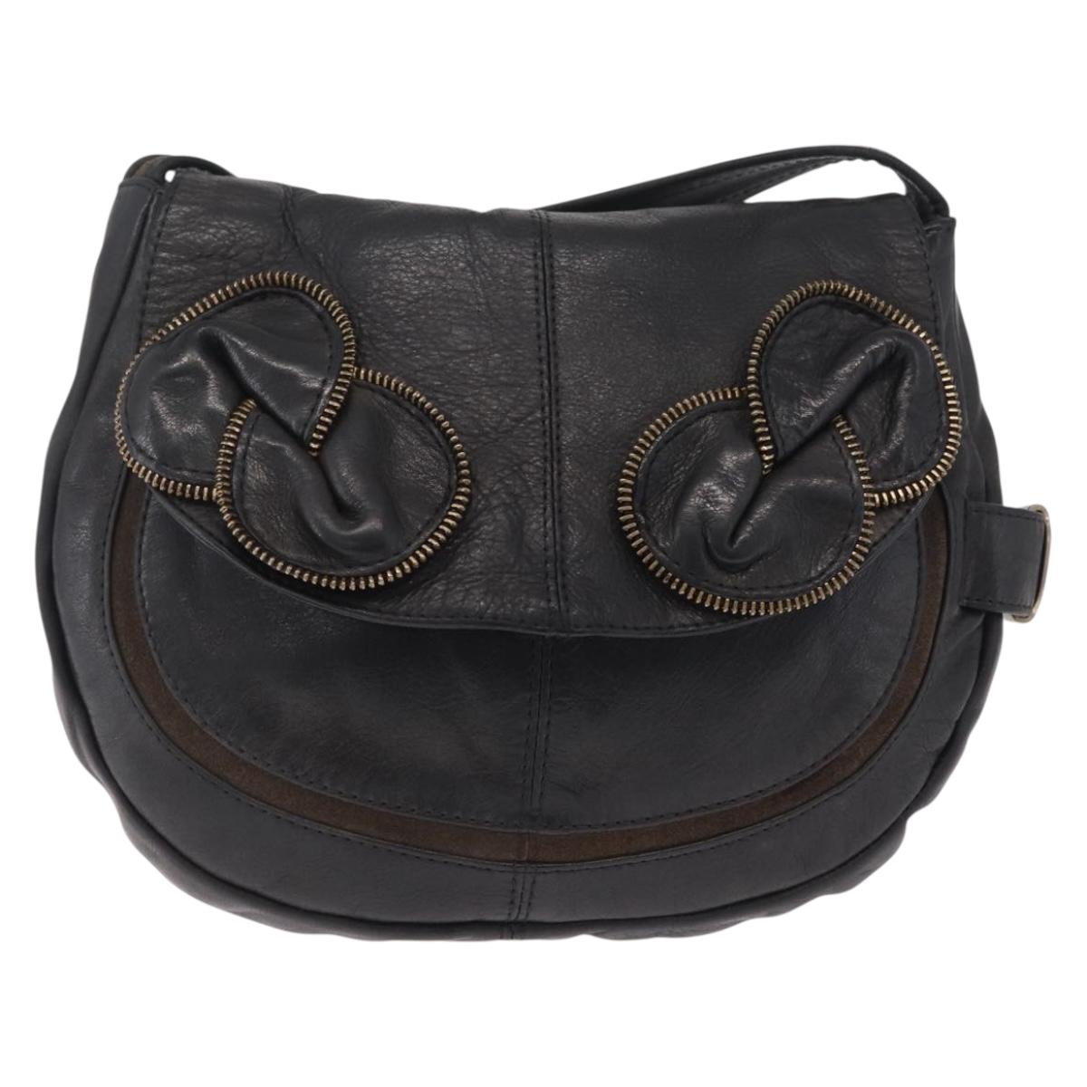 See By Chloe Shoulder Bag Leather Black Gold Tone Auth 199443