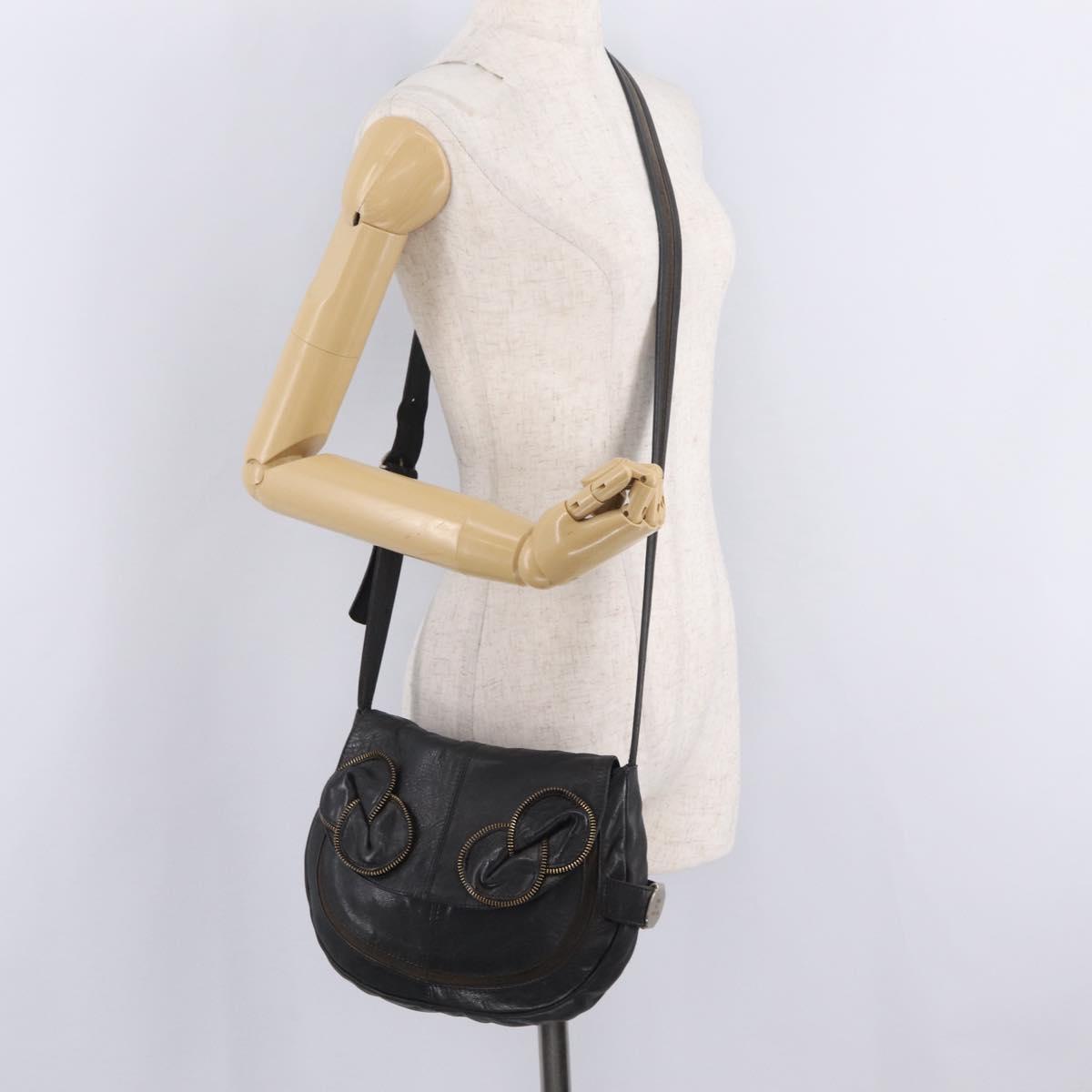 See By Chloe Shoulder Bag Leather Black Gold Tone Auth 199443