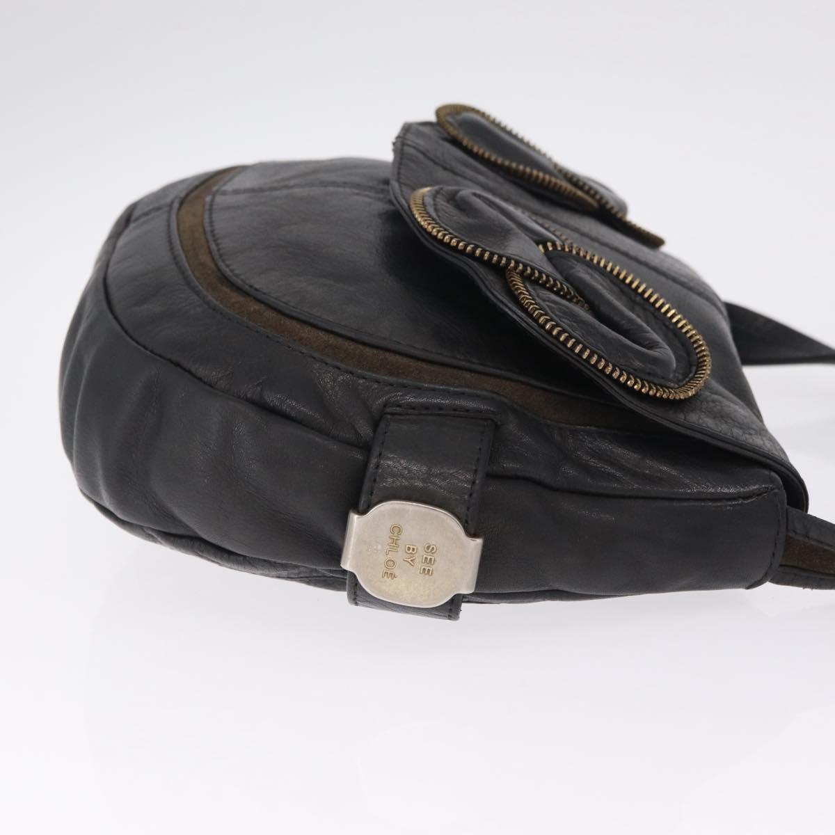 See By Chloe Shoulder Bag Leather Black Gold Tone Auth 199443