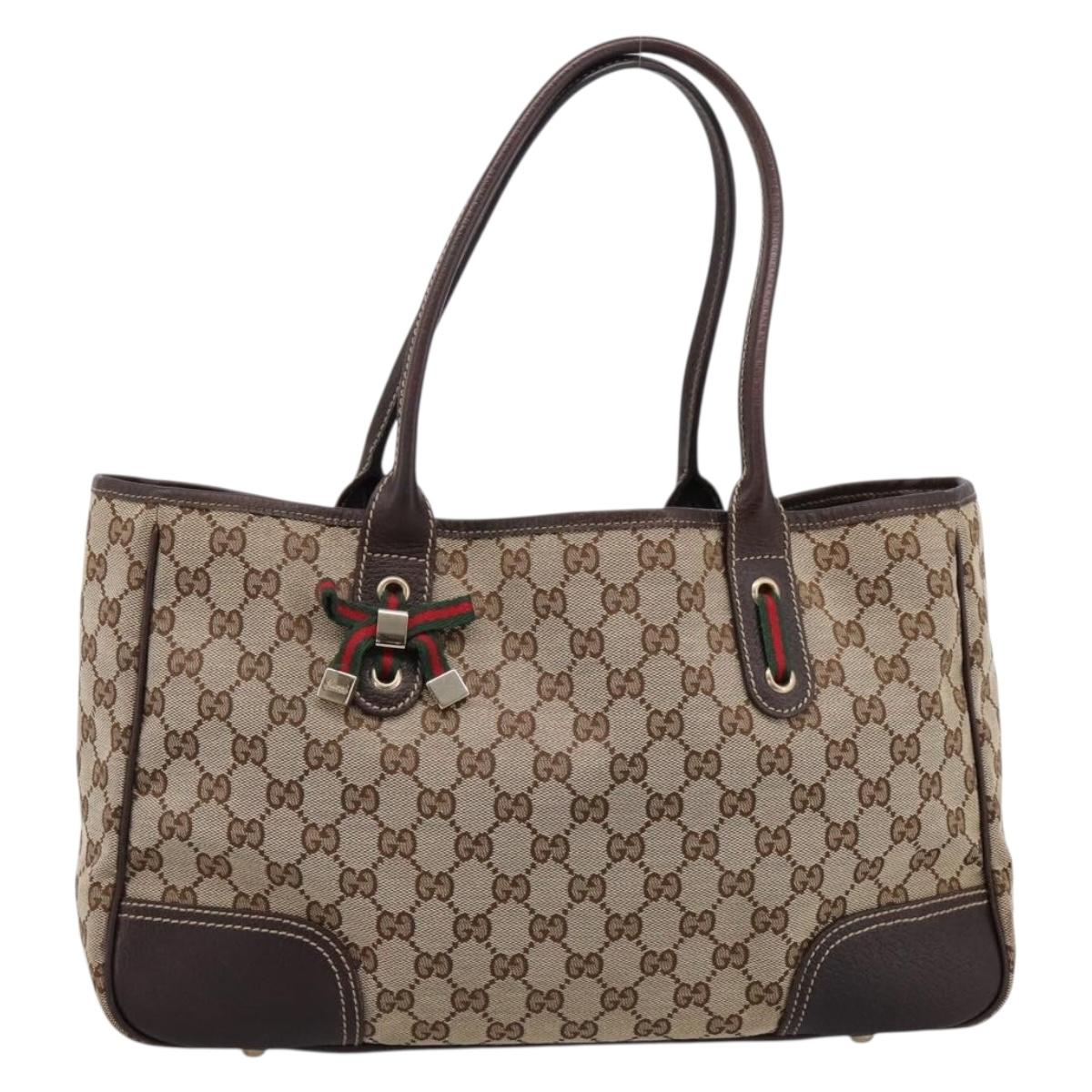 GUCCI GG Canvas Web Sherry Line Princi Tote Bag Beige Gold 163805 Auth 199444V