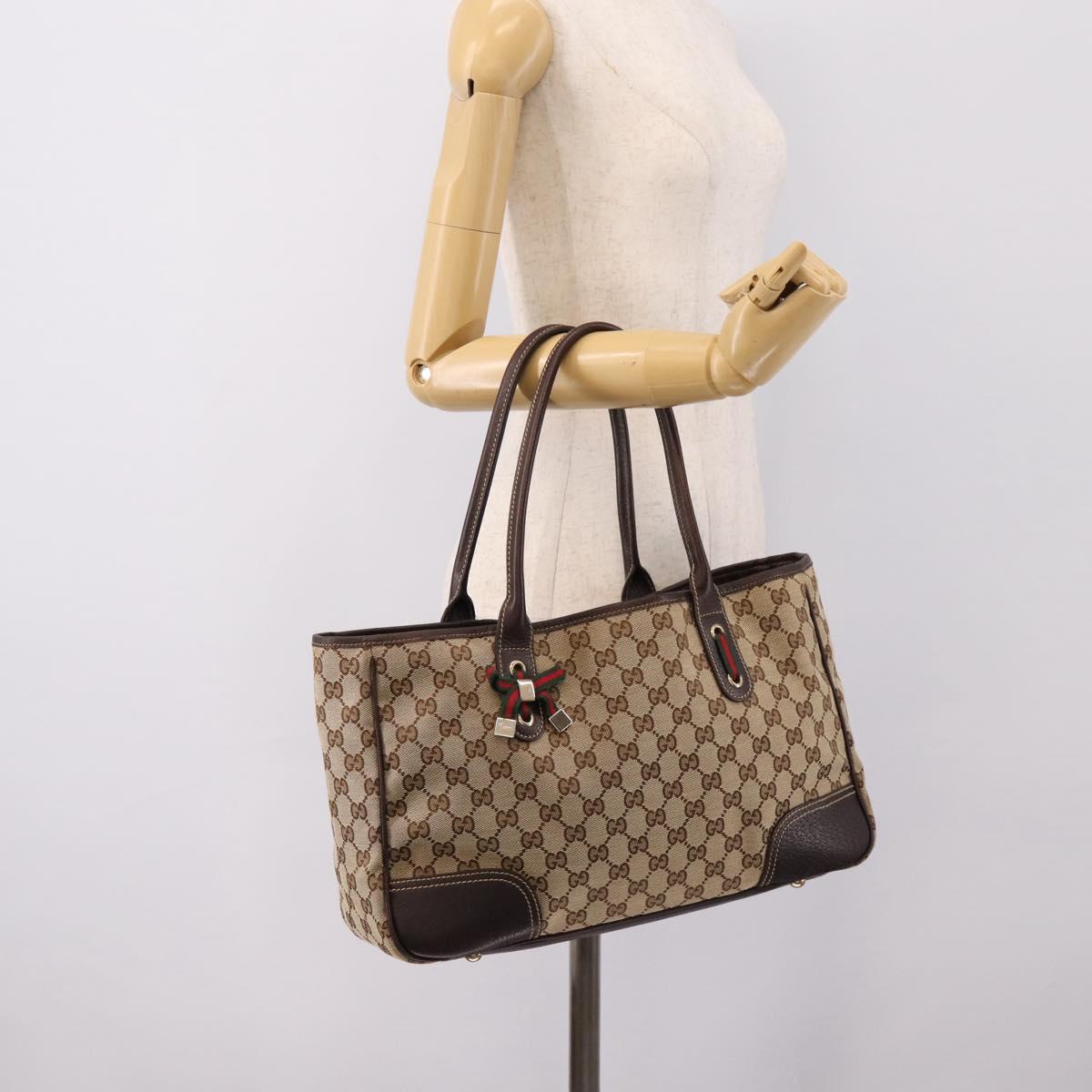 GUCCI GG Canvas Web Sherry Line Princi Tote Bag Beige Gold 163805 Auth 199444V