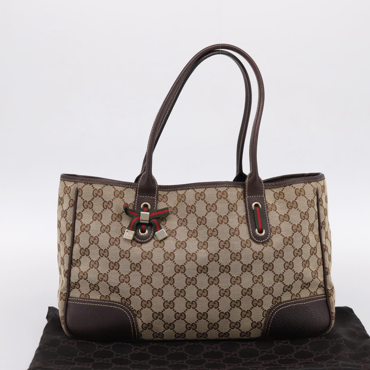 GUCCI GG Canvas Web Sherry Line Princi Tote Bag Beige Gold 163805 Auth 199444V