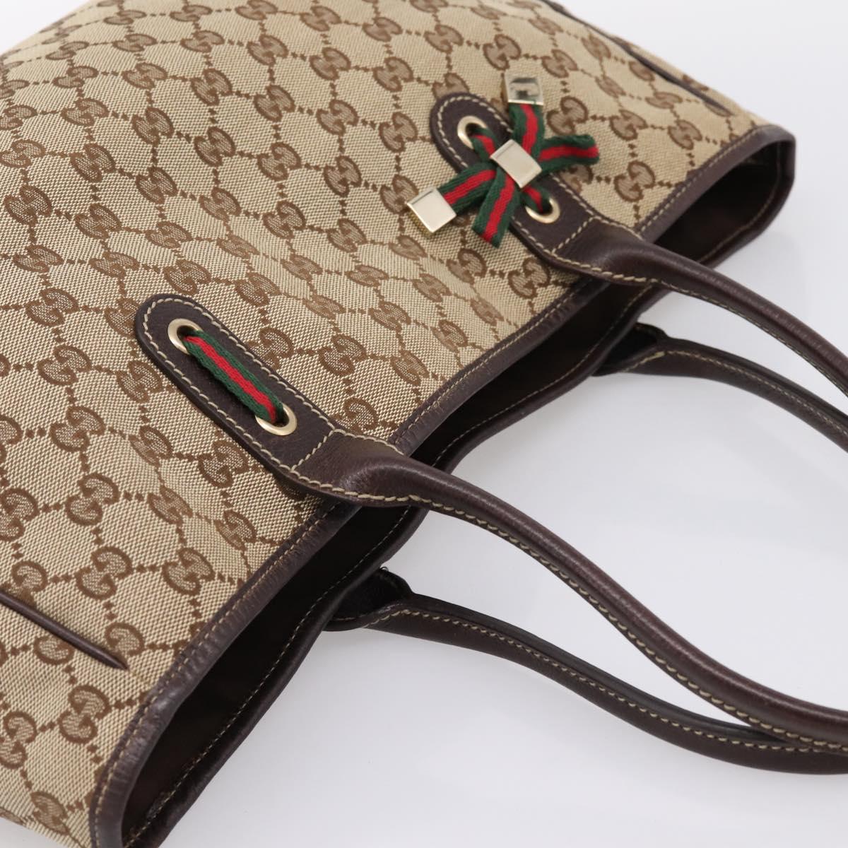 GUCCI GG Canvas Web Sherry Line Princi Tote Bag Beige Gold 163805 Auth 199444V