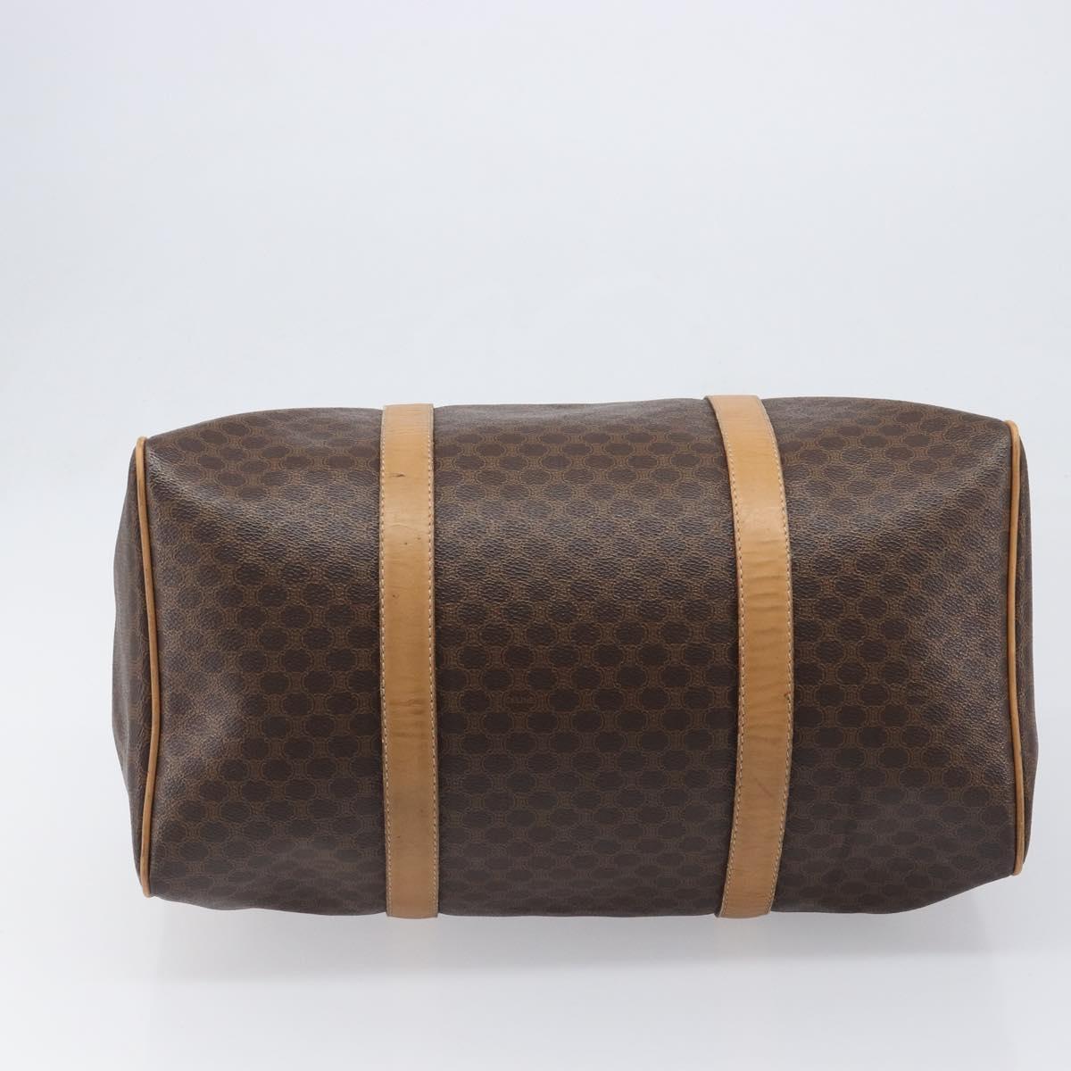 CELINE Macadam Canvas Boston Bag PVC Leather Brown Gold Auth 199445