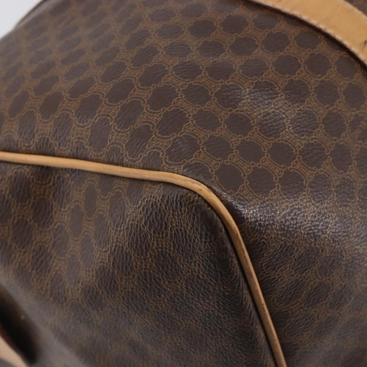CELINE Macadam Canvas Boston Bag PVC Leather Brown Gold Auth 199445