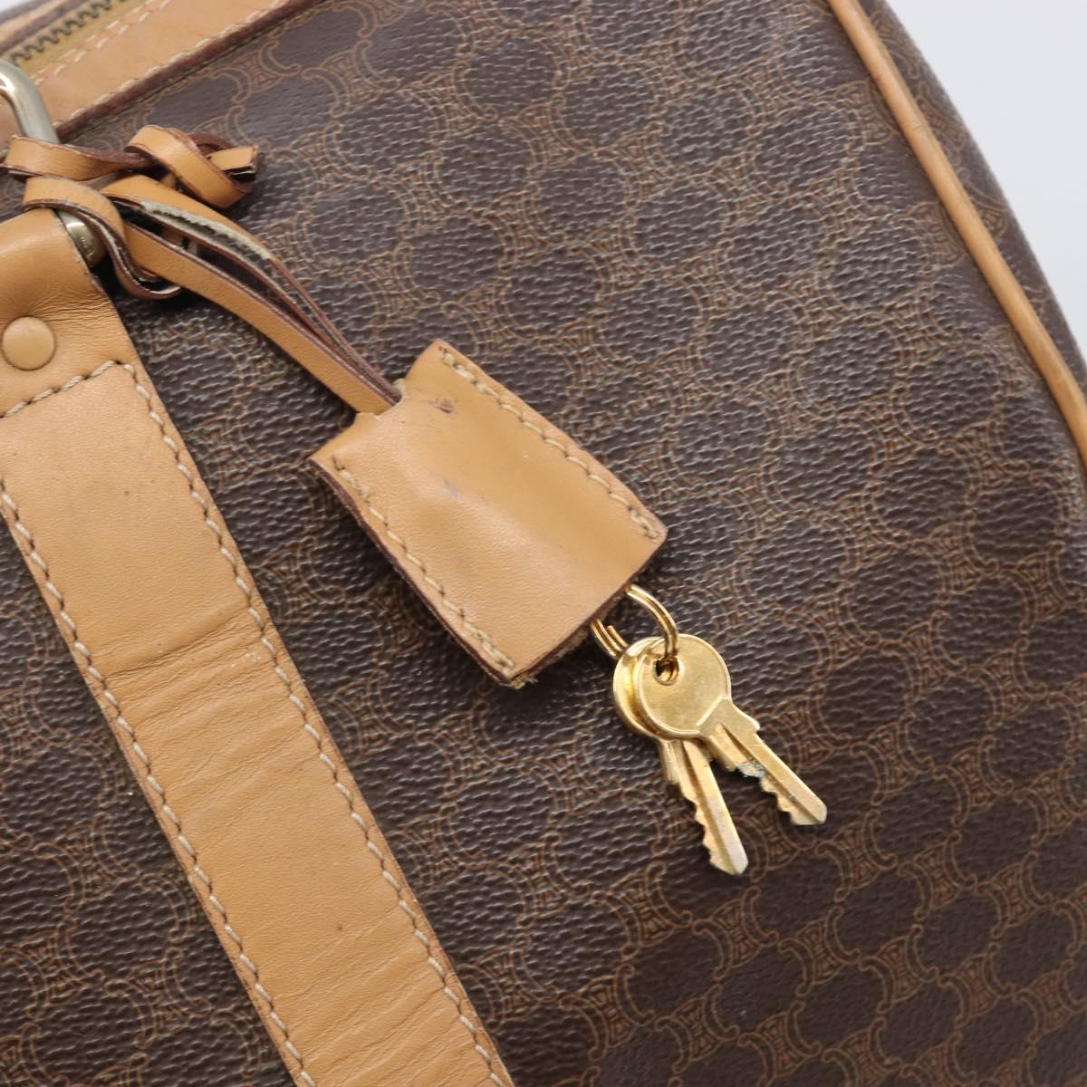 CELINE Macadam Canvas Boston Bag PVC Leather Brown Gold Auth 199445