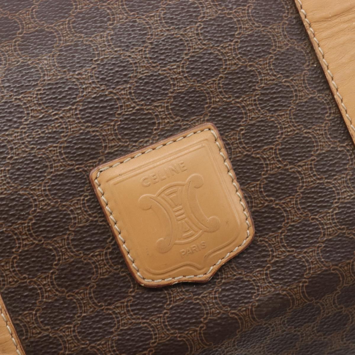 CELINE Macadam Canvas Boston Bag PVC Leather Brown Gold Auth 199445