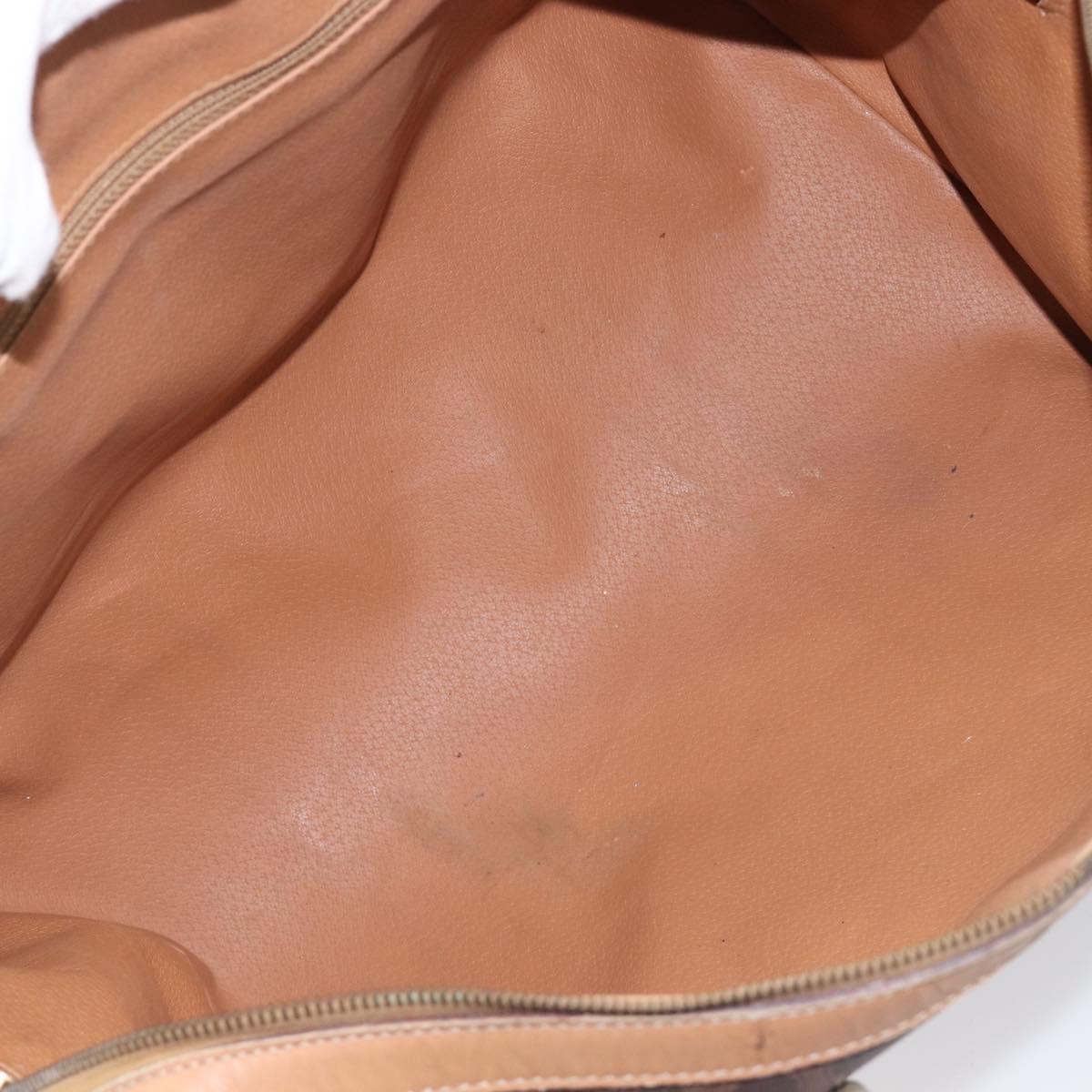 CELINE Macadam Canvas Boston Bag PVC Leather Brown Gold Auth 199445