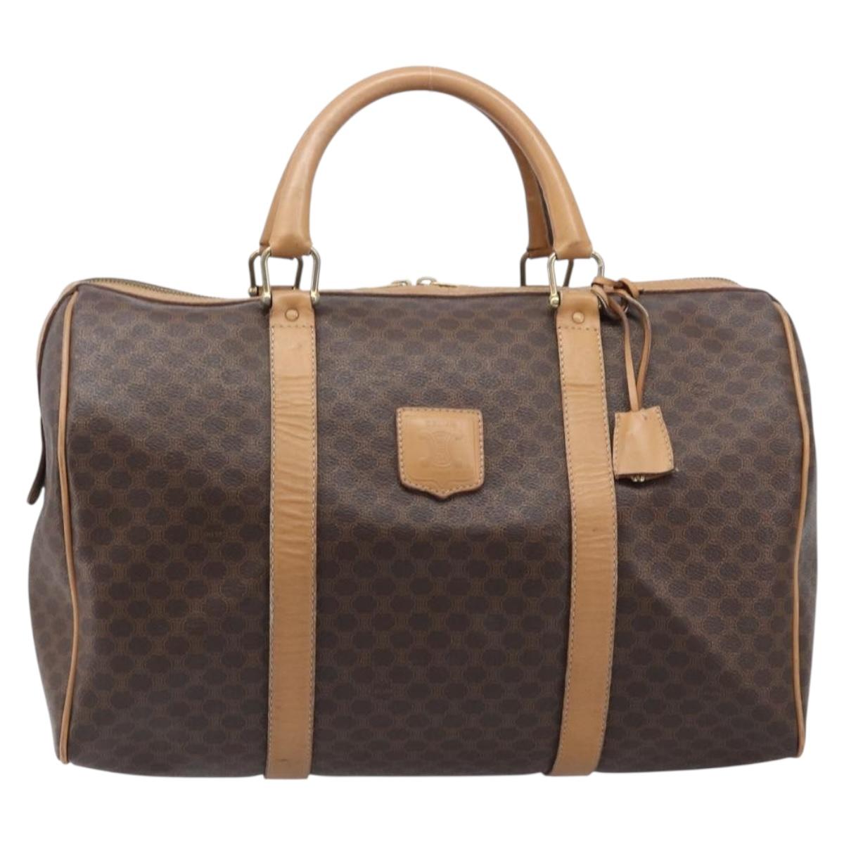 CELINE Macadam Canvas Boston Bag PVC Leather Brown Gold Auth 199445