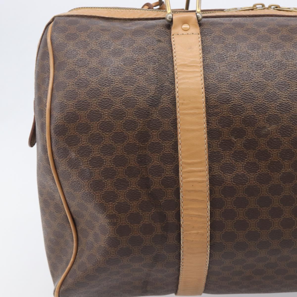 CELINE Macadam Canvas Boston Bag PVC Leather Brown Gold Auth 199445