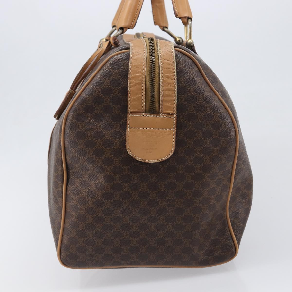 CELINE Macadam Canvas Boston Bag PVC Leather Brown Gold Auth 199445