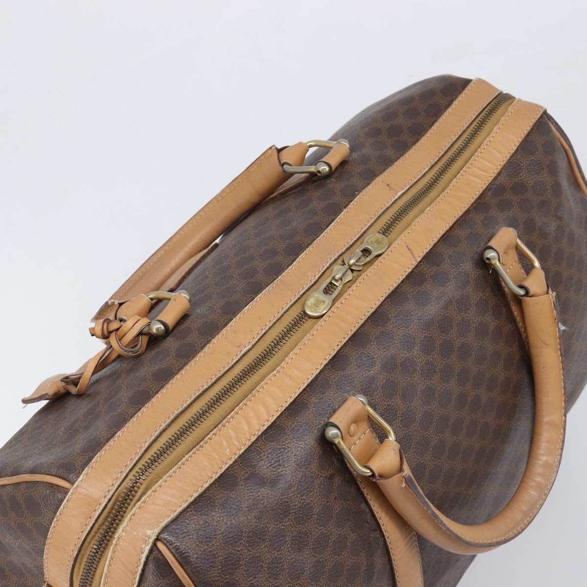 CELINE Macadam Canvas Boston Bag PVC Leather Brown Gold Auth 199445