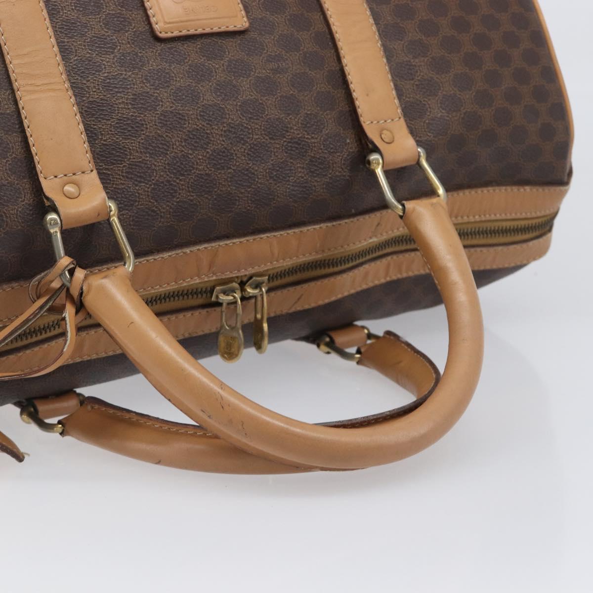 CELINE Macadam Canvas Boston Bag PVC Leather Brown Gold Auth 199445