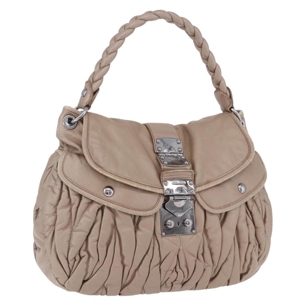 Miu Miu Matelasse Hand Bag Beige Silver Auth 199449