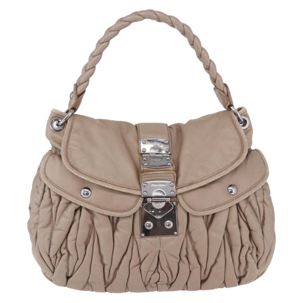 Miu Miu Matelasse Hand Bag Beige Silver Auth 199449